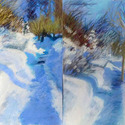 White snow, blue shadows, blue 
                      sky, 17" by 28", pastel on Bristol paper, 2017