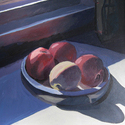Apples on my window sill, acrylic 
                      paint on museum board, 17” x 22”