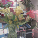 Yellow Tulips, acrylic paint 
                      on museum board, 20” x 26”